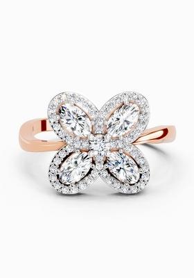14Kt Rose Gold Lab Grown Diamond 1.72 Carat Oval Flower Ring for Women