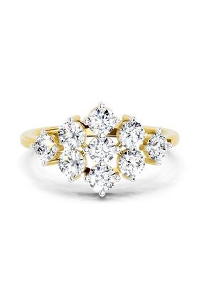 14Kt Yellow Gold Lab Grown Diamond 0.77 Carat Round Shape Cluster Diamond Ring for Women