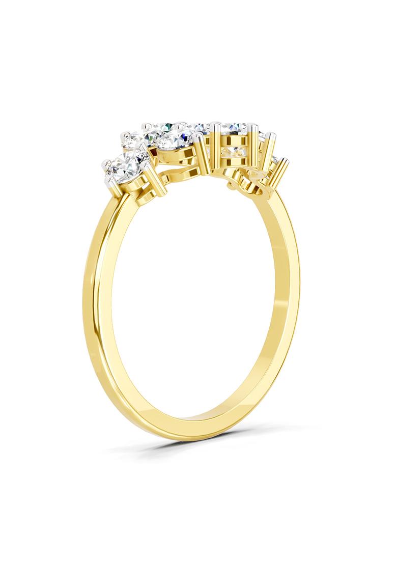 14Kt Yellow Gold Lab Grown Diamond 0.77 Carat Round Shape Cluster Diamond Ring for Women