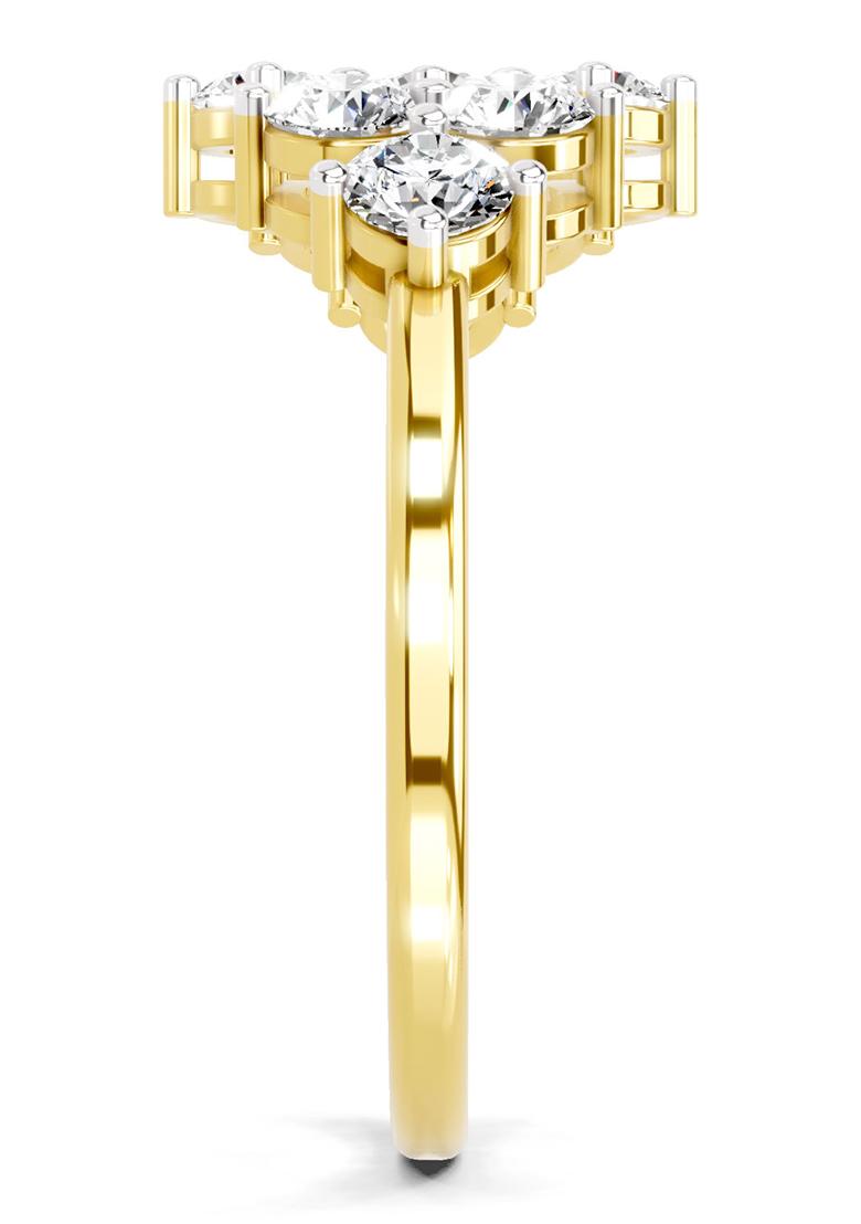 14Kt Yellow Gold Lab Grown Diamond 0.77 Carat Round Shape Cluster Diamond Ring for Women