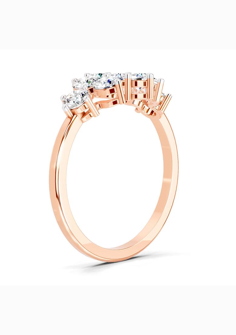 14Kt Rose Gold Lab Grown Diamond 0.77 Carat Round Shape Cluster Diamond Ring for Women