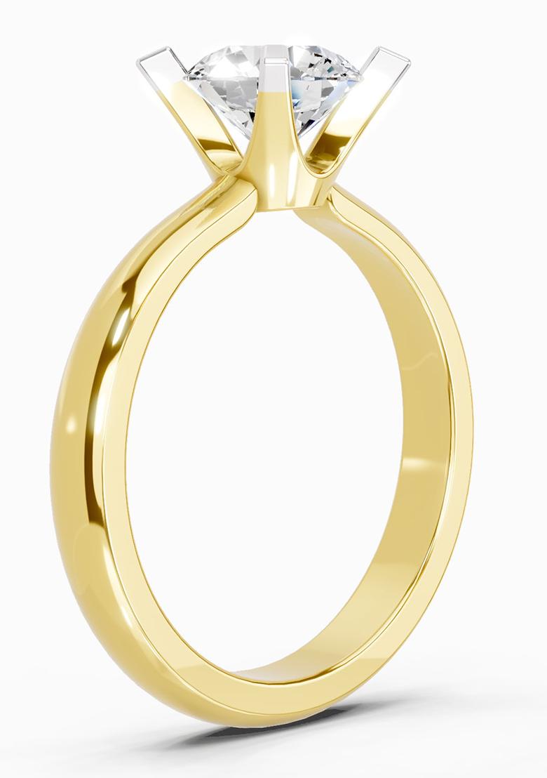 14Kt Yellow Gold Lab Grown Diamond 1 Carat Round Shape 4 Prong Solitaire Diamond Ring for Women