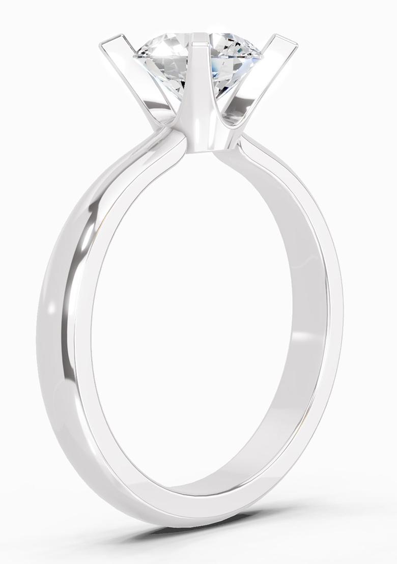 14Kt White Gold Lab Grown Diamond 1 Carat Round Shape 4 Prong Solitaire Diamond Ring for Women