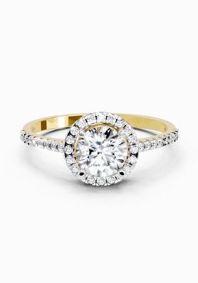 14Kt Yellow Gold Lab Grown Diamond 0.93 Carat Round Shape Halo Diamond Ring for Women