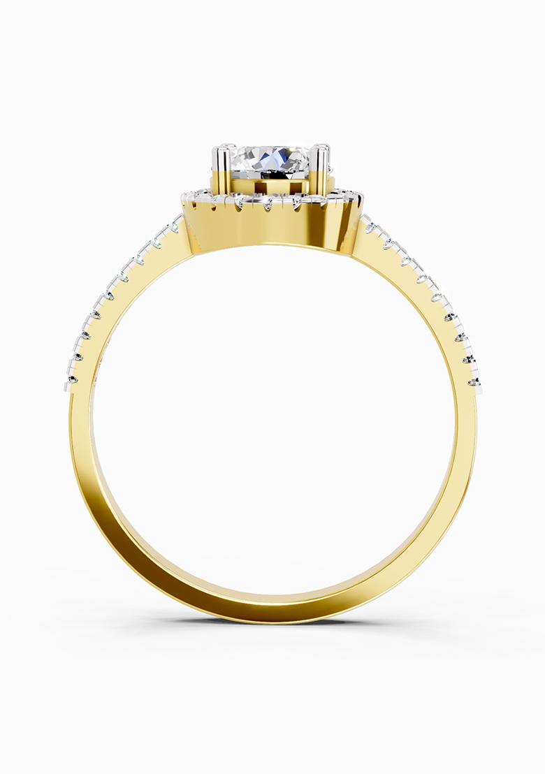 14Kt Yellow Gold Lab Grown Diamond 0.93 Carat Round Shape Halo Diamond Ring for Women