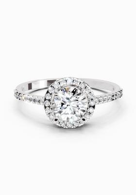 14Kt White Gold Lab Grown Diamond 0.93 Carat Round Shape Halo Diamond Ring for Women