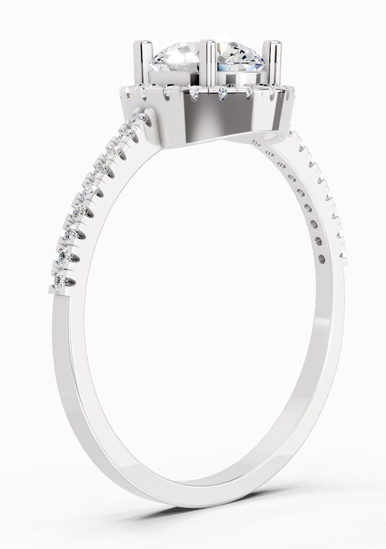 14Kt White Gold Lab Grown Diamond 0.93 Carat Round Shape Halo Diamond Ring for Women