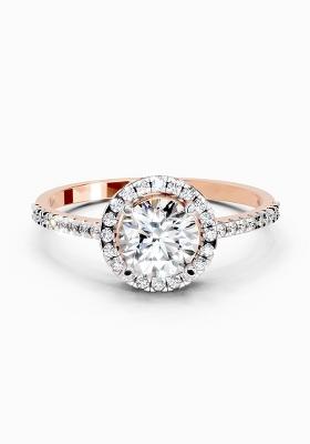 14Kt Rose Gold Lab Grown Diamond 0.93 Carat Round Shape Halo Diamond Ring for Women