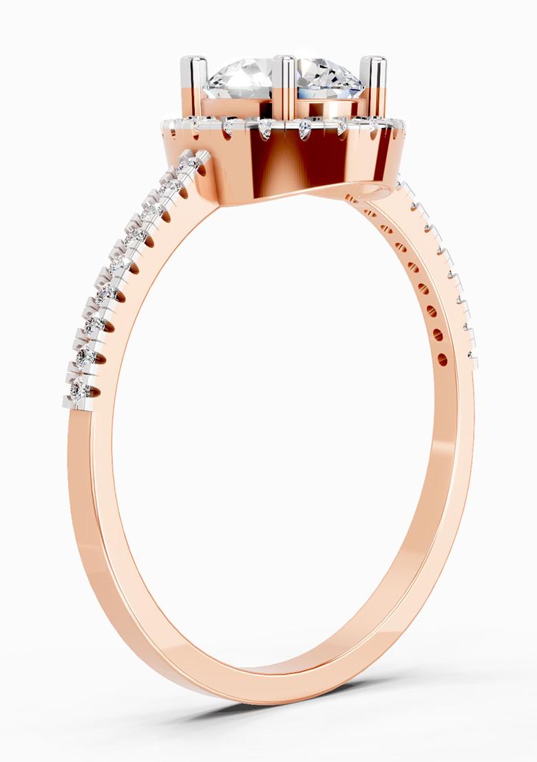 14Kt Rose Gold Lab Grown Diamond 0.93 Carat Round Shape Halo Diamond Ring for Women