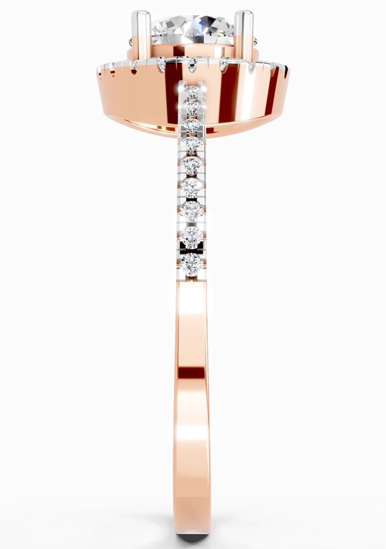 14Kt Rose Gold Lab Grown Diamond 0.93 Carat Round Shape Halo Diamond Ring for Women