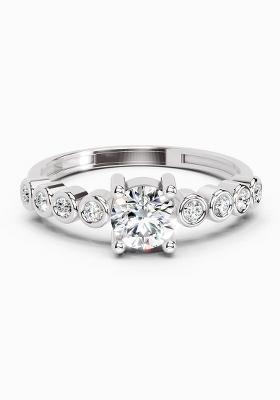 14Kt White Gold Lab Grown Diamond 0.55 Carat Round Shape Diamond Ring for Women