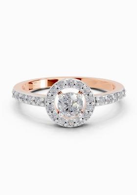 14Kt Rose Gold 0.67 Ct Round Lab Grown Diamond Halo Ring For Women