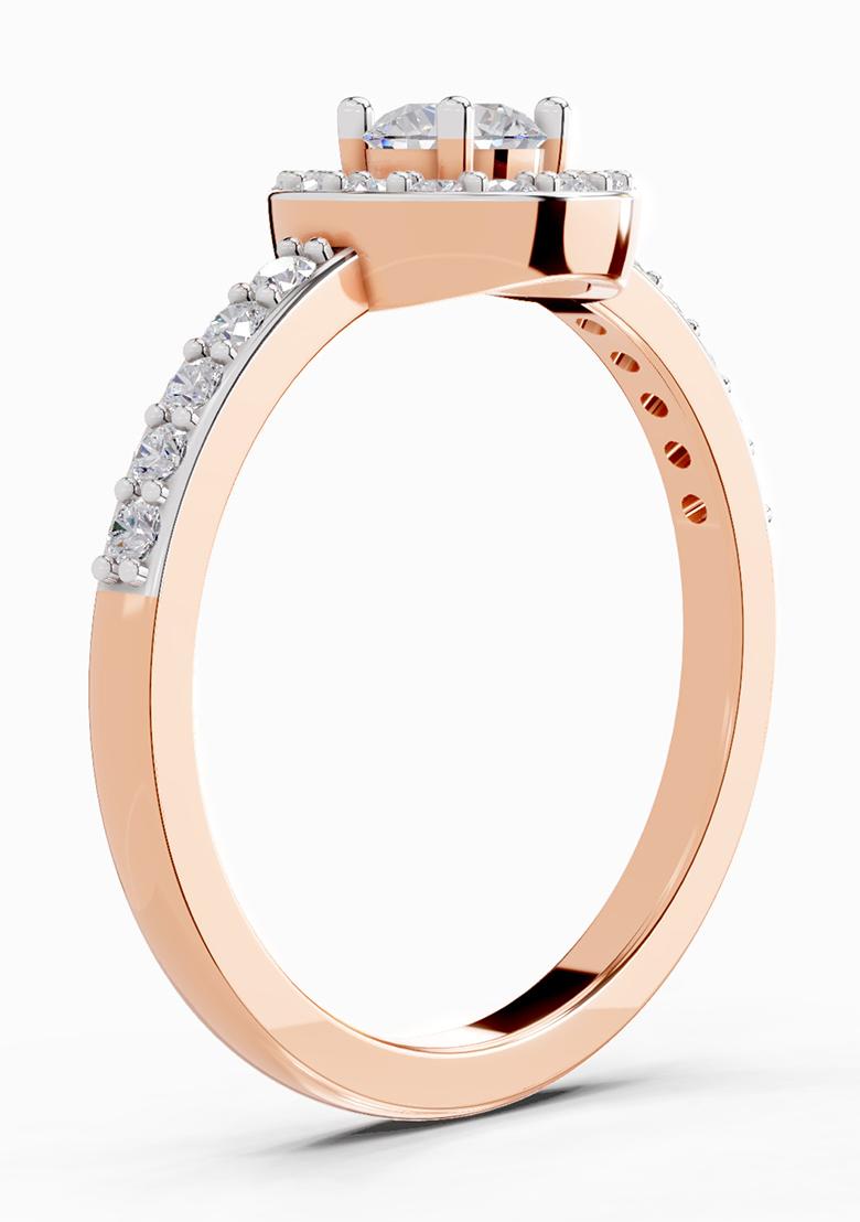 14Kt Rose Gold 0.67 Ct Round Lab Grown Diamond Halo Ring For Women