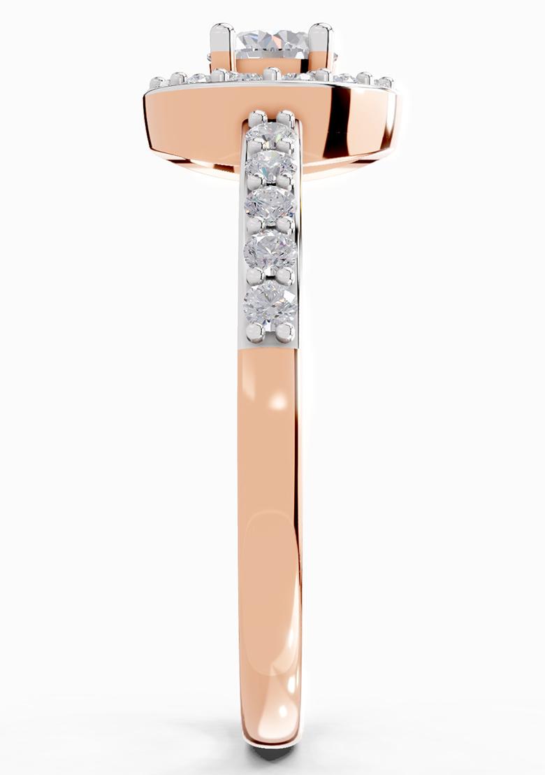 14Kt Rose Gold 0.67 Ct Round Lab Grown Diamond Halo Ring For Women