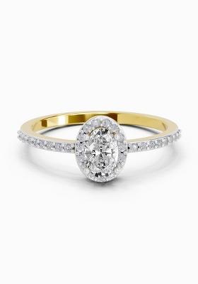 14Kt Yellow Gold Lab Grown Diamond 0.54 Carat Oval Shape Halo Diamond Ring for Women