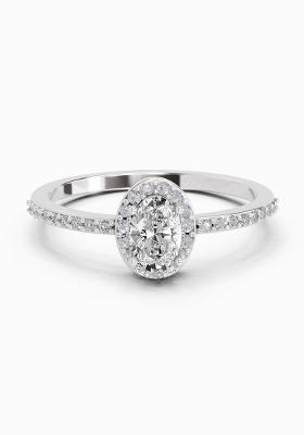 14Kt White Gold Lab Grown Diamond 0.54 Carat Oval Shape Halo Diamond Ring for Women