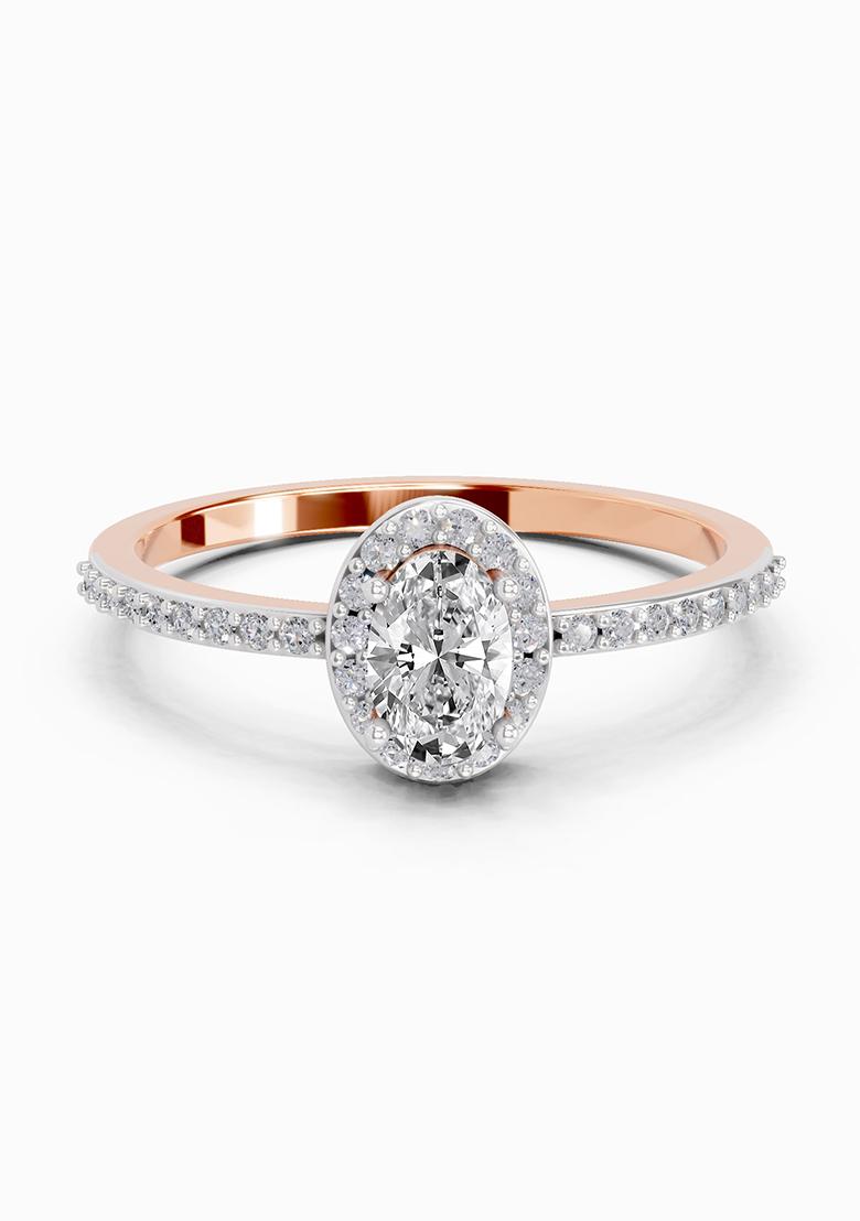 14Kt Rose Gold Lab Grown Diamond 0.54 Carat Oval Shape Halo Diamond Ring for Women