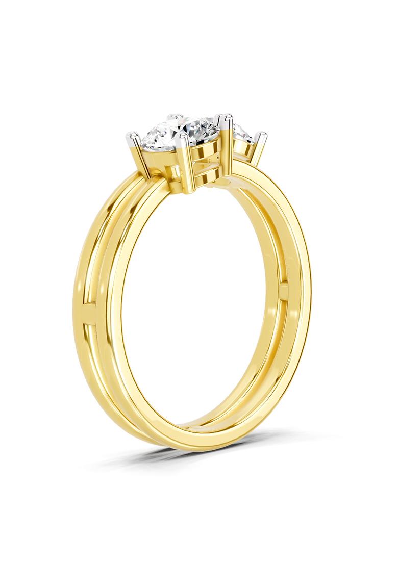 14Kt Yellow Gold Lab Grown Diamond 1 Carat Round Shape Bypass Diamond Ring for Women