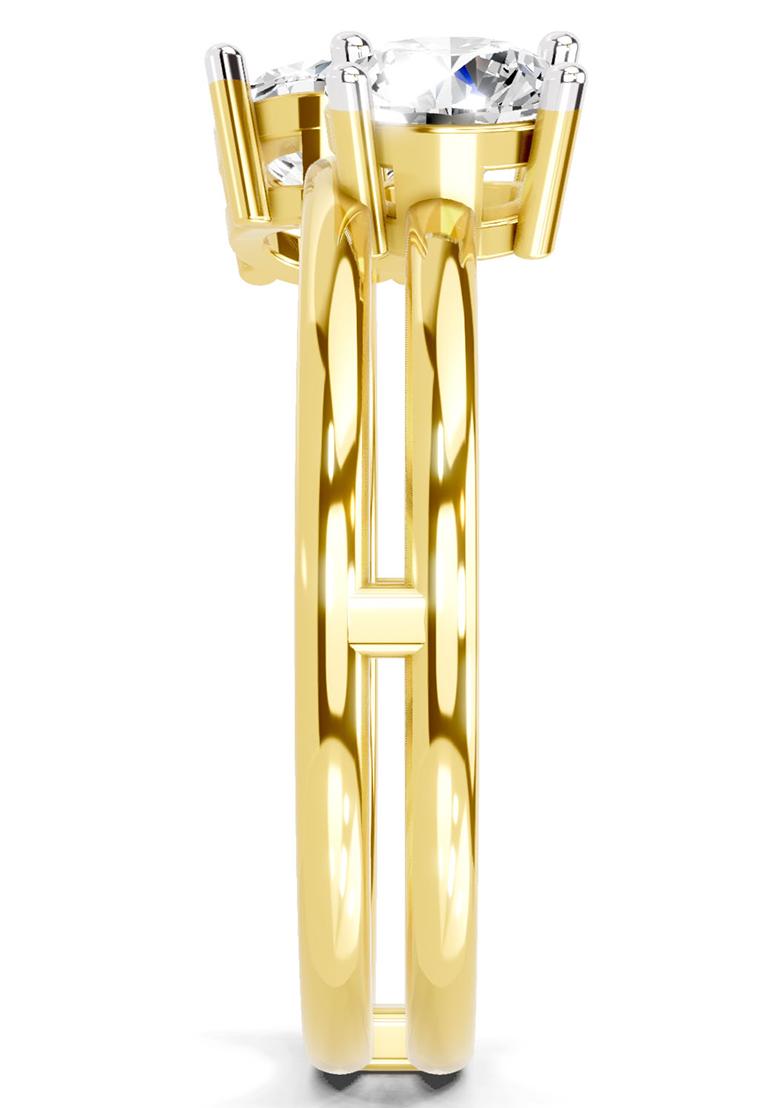 14Kt Yellow Gold Lab Grown Diamond 1 Carat Round Shape Bypass Diamond Ring for Women