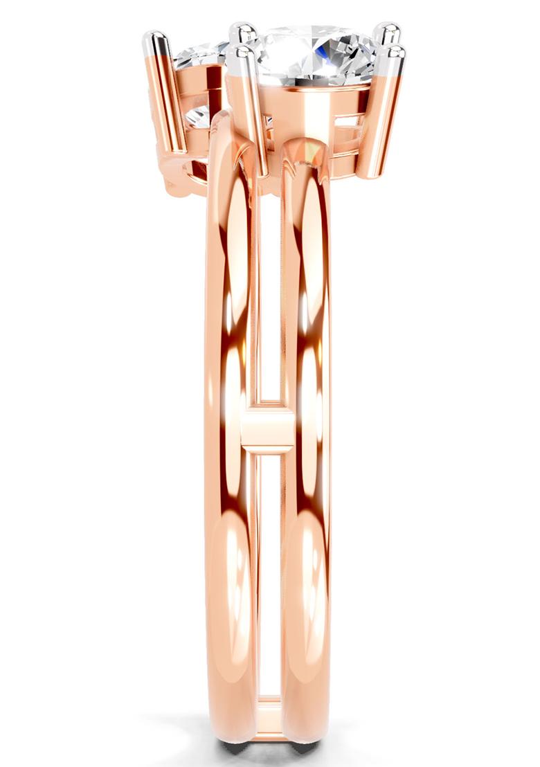 14Kt Rose Gold Lab Grown Diamond 1 Carat Round Shape Bypass Diamond Ring for Women