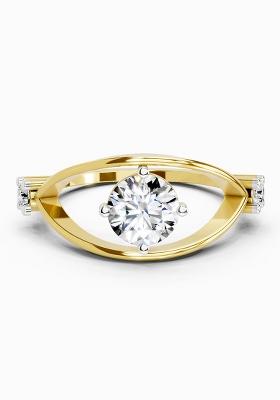14Kt Yellow Gold Lab Grown Diamond 0.16 Carat Round Evil Eye Solitaire Ring for Women