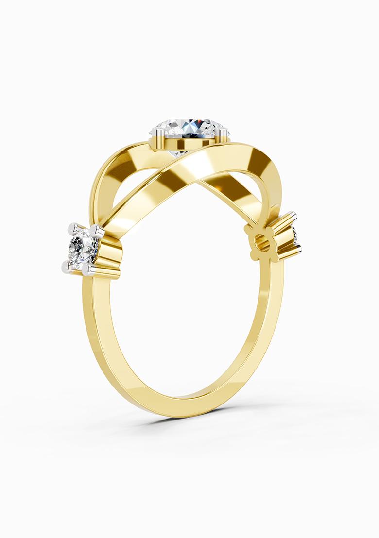 14Kt Yellow Gold Lab Grown Diamond 0.16 Carat Round Evil Eye Solitaire Ring for Women