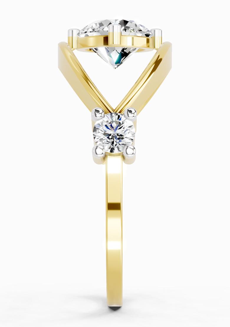 14Kt Yellow Gold Lab Grown Diamond 0.16 Carat Round Evil Eye Solitaire Ring for Women