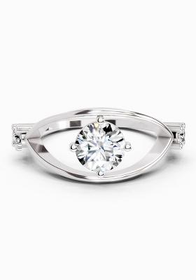 14Kt White Gold Lab Grown Diamond 0.16 Carat Round Evil Eye Solitaire Ring for Women