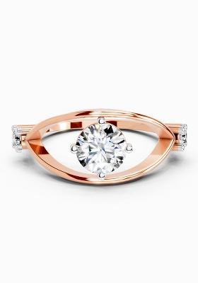 14Kt Rose Gold Lab Grown Diamond 0.16 Carat Round Evil Eye Solitaire Ring for Women