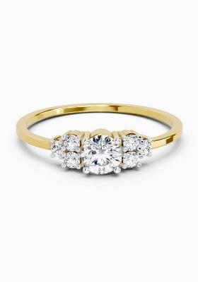 14Kt Yellow Gold Lab Grown Diamond 0.38 Carat Round Shape Diamond Cluster Ring