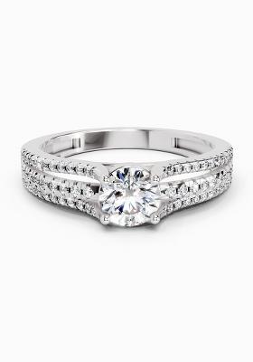 14Kt White Gold Lab Grown Diamond 1.15 Carat Round Split Shank Ring for Women