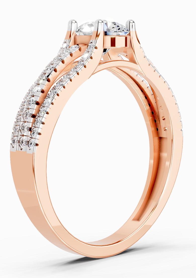 14Kt Rose Gold Lab Grown Diamond 1.15 Carat Round Split Shank Ring for Women