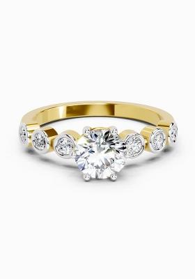 14Kt Yellow Gold Lab Grown Diamond 1.09 Carat Round Bezel Set Band Ring for Women