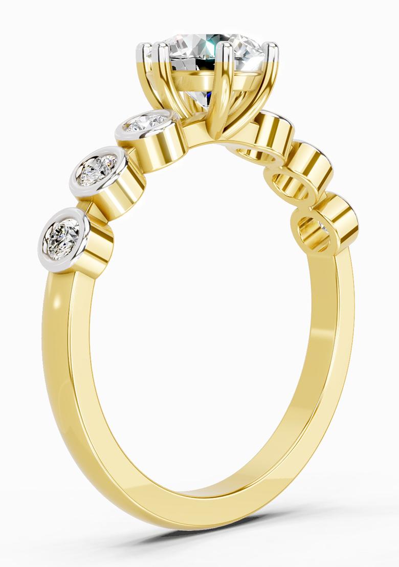 14Kt Yellow Gold Lab Grown Diamond 1.09 Carat Round Bezel Set Band Ring for Women