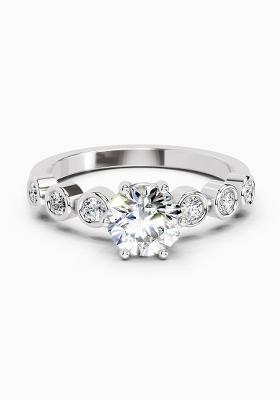 14Kt White Gold Lab Grown Diamond 1.09 Carat Round Bezel Set Band Ring for Women