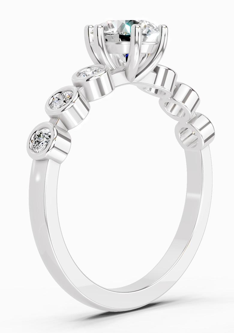 14Kt White Gold Lab Grown Diamond 1.09 Carat Round Bezel Set Band Ring for Women