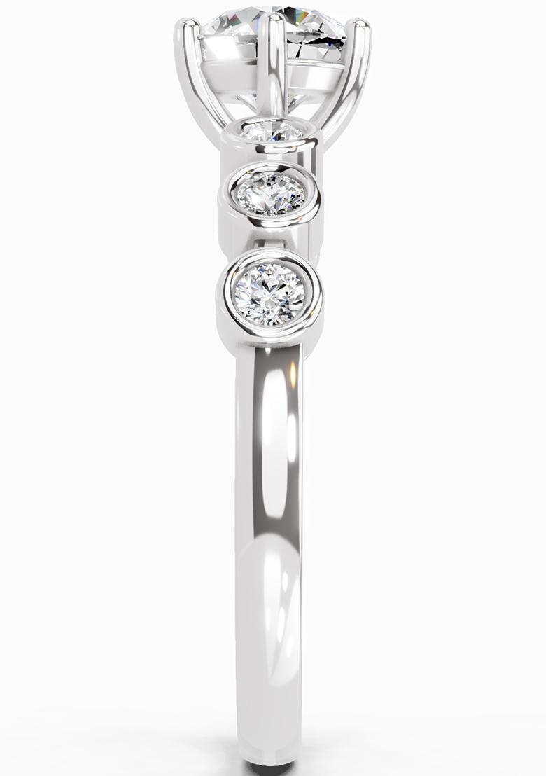 14Kt White Gold Lab Grown Diamond 1.09 Carat Round Bezel Set Band Ring for Women