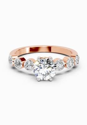 14Kt Rose Gold Lab Grown Diamond 1.09 Carat Round Bezel Set Band Ring for Women
