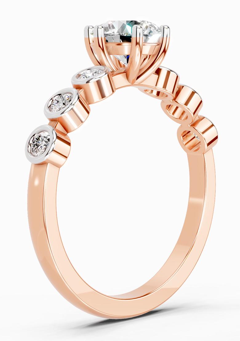 14Kt Rose Gold Lab Grown Diamond 1.09 Carat Round Bezel Set Band Ring for Women