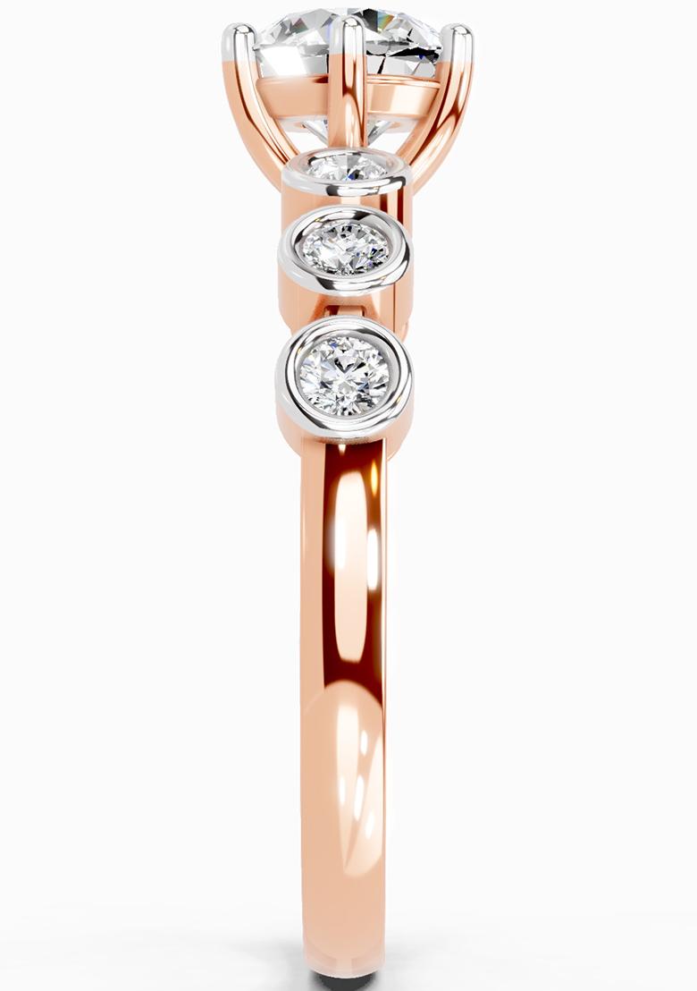 14Kt Rose Gold Lab Grown Diamond 1.09 Carat Round Bezel Set Band Ring for Women