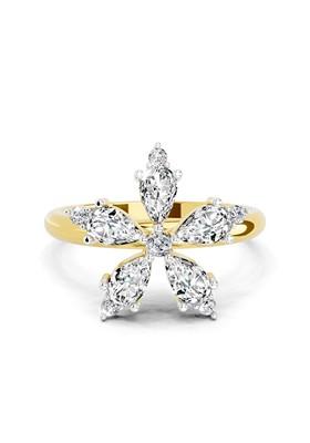 14Kt Yellow Gold Lab Grown Diamond 1.61 Carat Pear Shape Floral Diamond Ring for Women