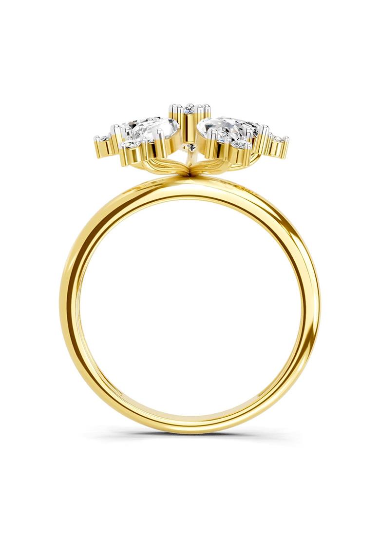 14Kt Yellow Gold Lab Grown Diamond 1.61 Carat Pear Shape Floral Diamond Ring for Women