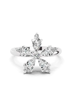 14Kt White Gold Lab Grown Diamond 1.61 Carat Pear Shape Floral Diamond Ring for Women