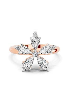 14Kt Rose Gold Lab Grown Diamond 1.61 Carat Pear Shape Floral Diamond Ring for Women