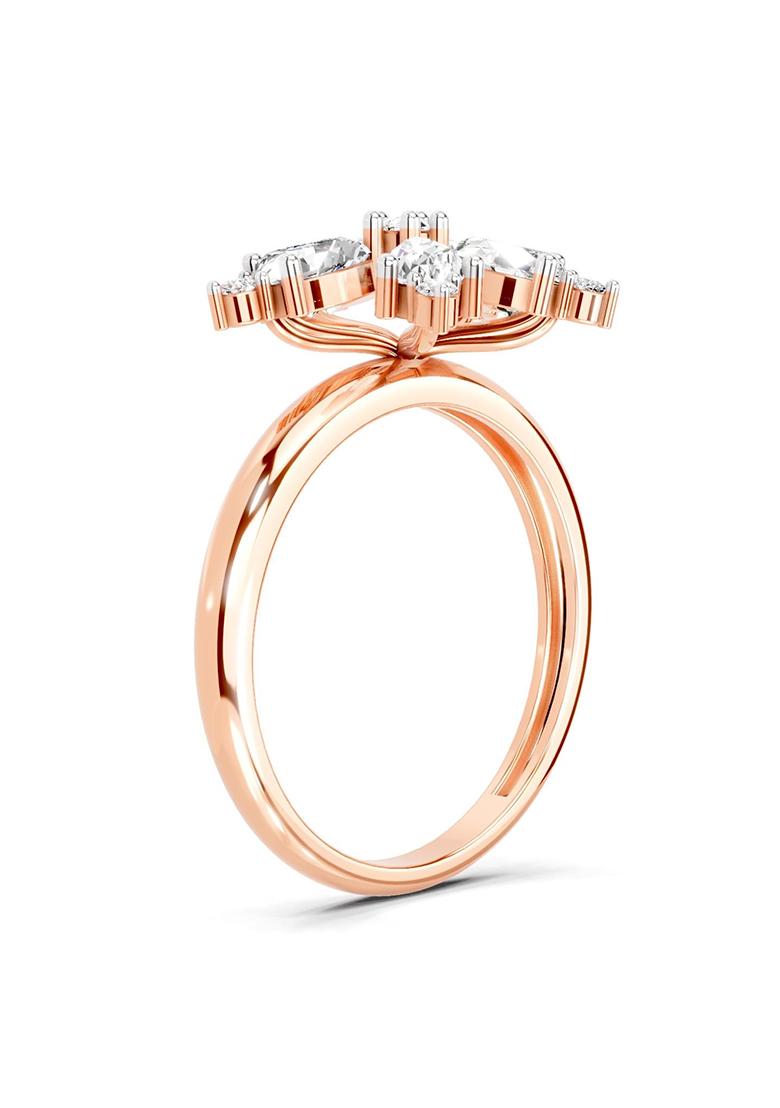 14Kt Rose Gold Lab Grown Diamond 1.61 Carat Pear Shape Floral Diamond Ring for Women