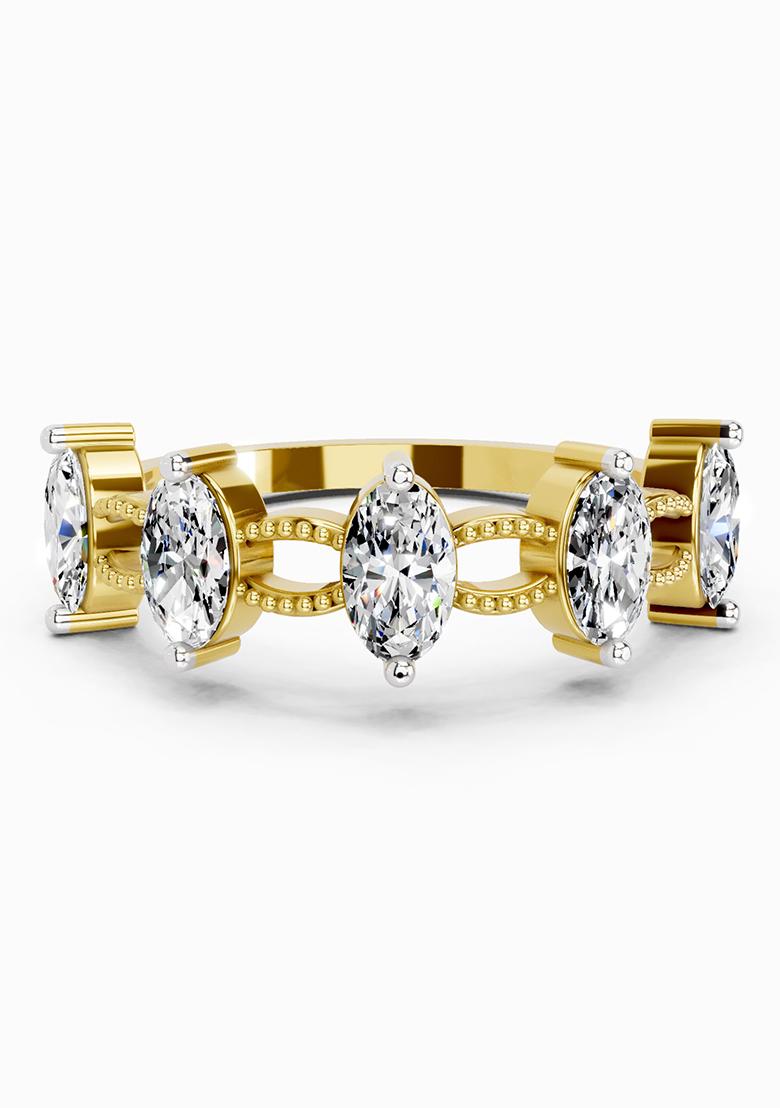 14Kt Yellow Gold Lab Grown Diamond 1.10 Carat Oval Shape Diamond Band Ring for Women