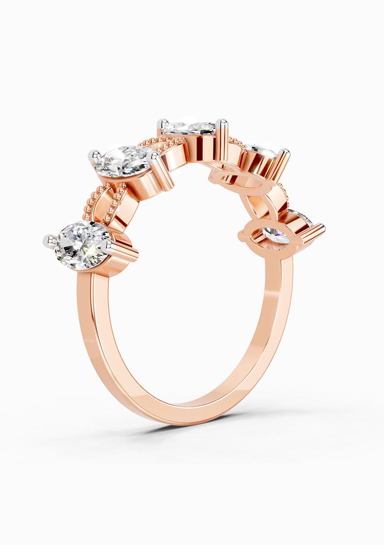 14Kt Rose Gold Lab Grown Diamond 1.10 Carat Oval Shape Diamond Band Ring for Women