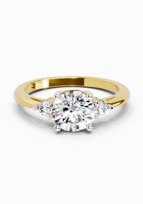 14Kt Yellow Gold Lab Grown Diamond 1.05 Carat Round 3 Stone Diamond Ring for Women