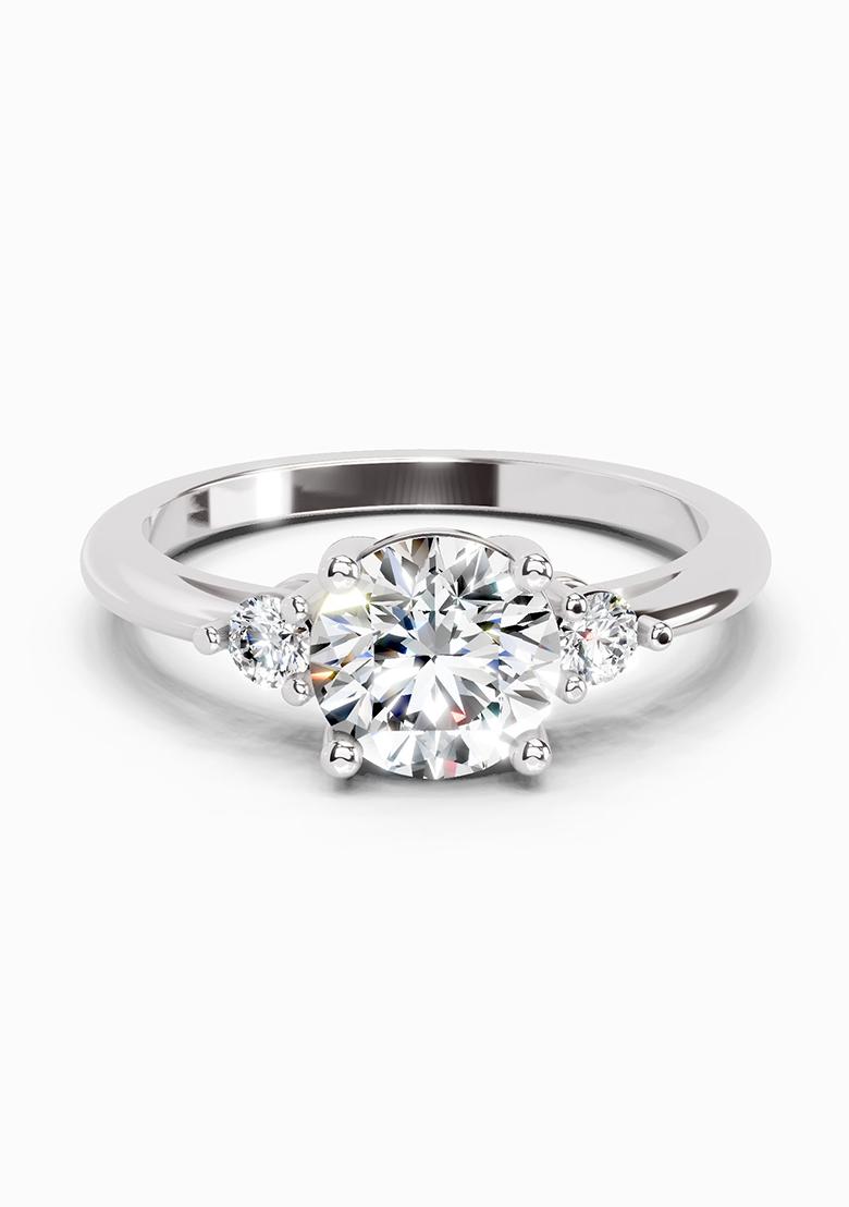 14Kt White Gold Lab Grown Diamond 1.05 Carat Round 3 Stone Diamond Ring for Women