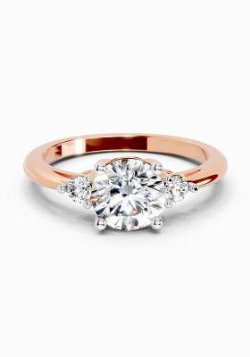 14Kt Rose Gold Lab Grown Diamond 1.05 Carat Round 3 Stone Diamond Ring for Women